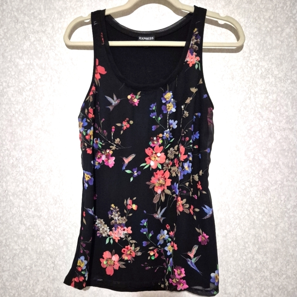 EXPRESS... Women's Black Floral Tank Top..SIZE:S